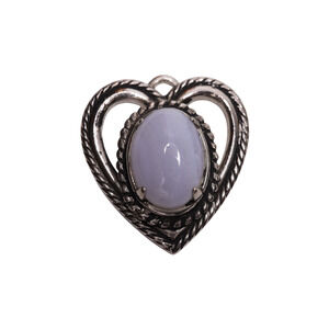 Silver Agate Heart Shaped Women's Metal Necklace Pendant - 1 Inch Long